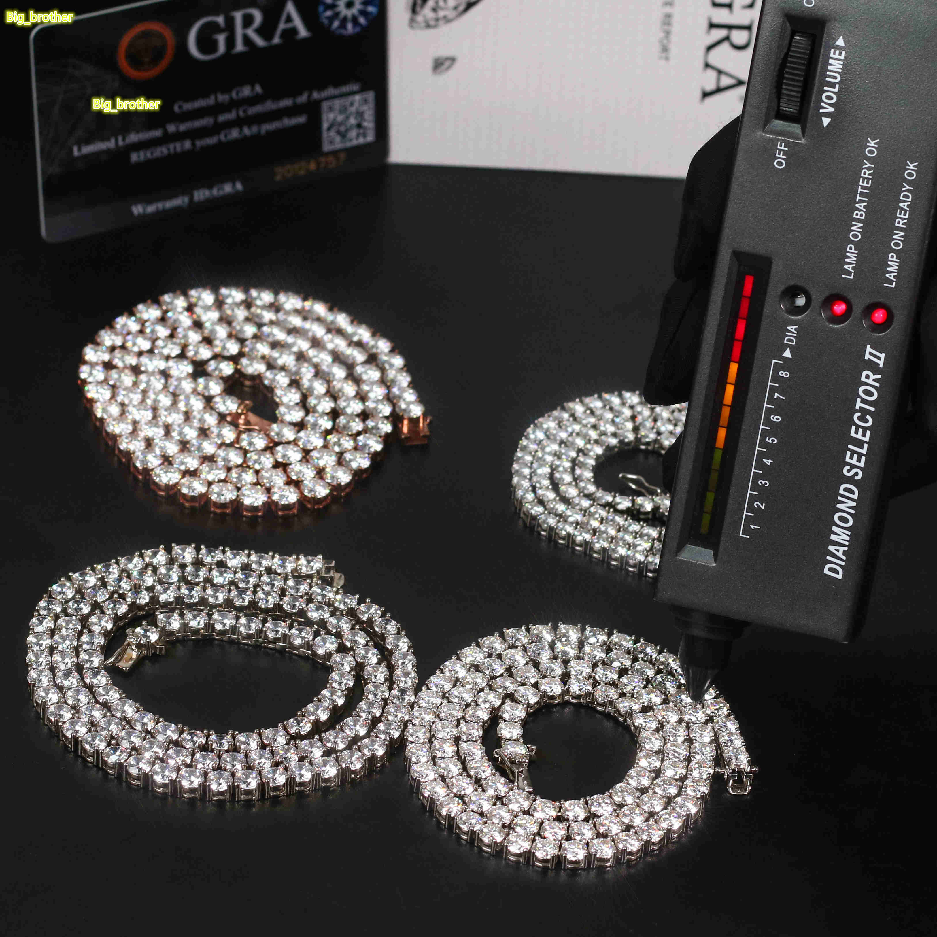 Fine Jewelry White Gold Tennis Chain Necklace Bracelet Hip Hop 925 Silver VVS Iced Out Moissanite Tennis Chain