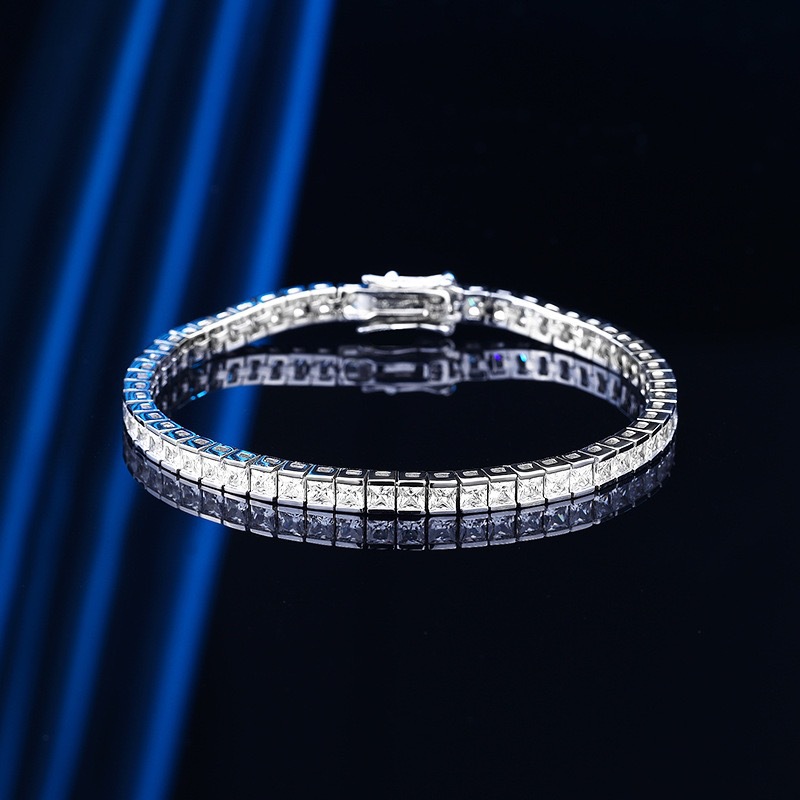 18K Gold Fill Square CZ Diamond Tennis Bracelets Shiny Crystal Channel Set Bracelet Trendy Stackable Jewelry for Women & Girls Wedding Bangle Gift