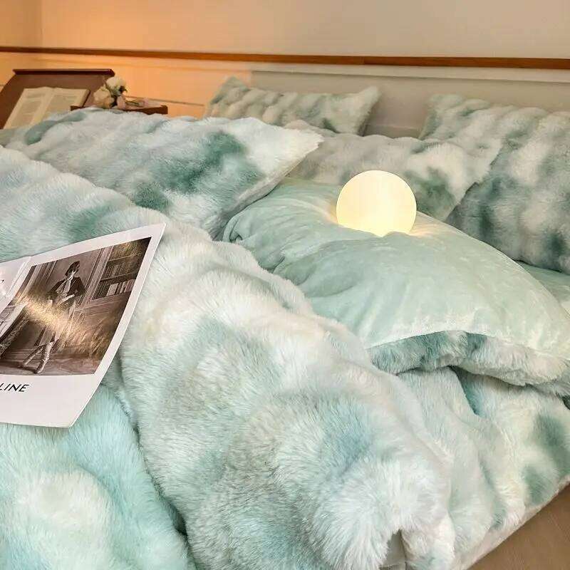 4pc Winter Sheet Warm Milk Rabbit Velvet Duvet Cover Thickened Double-sided Flannel Bed Blanket Coral Bedding Set H260312