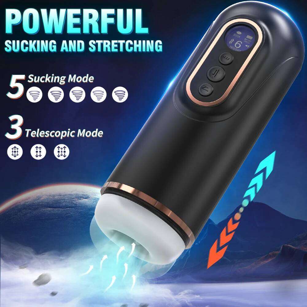 Automatic Male Masturbators Cup Telescopic Rotation Sucking Blowjob Vagina Heating Pocket Cat Penis Piston Masturbation AdultToy Z260311