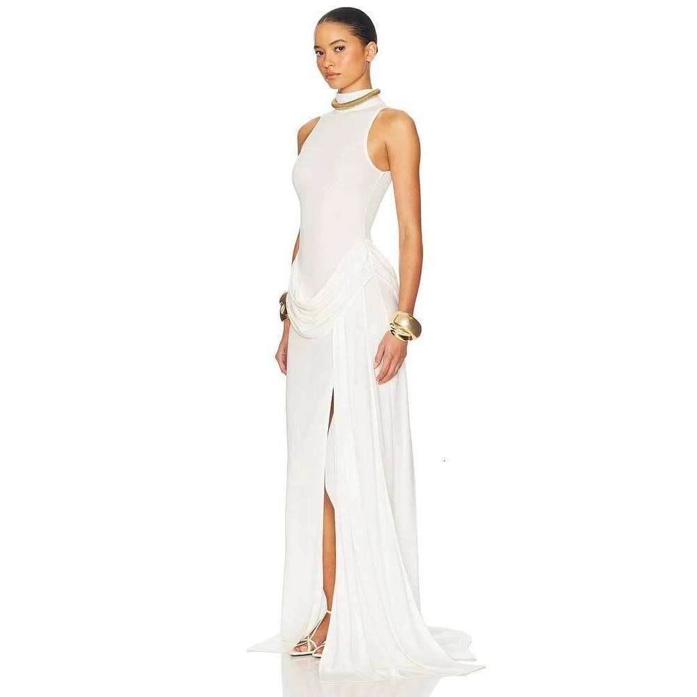 Blifanbo Turtleneck Off-shoulder Sleeveless Thigh Split High Waist Pleated Maxi For Women Elegant Fashion Club Party Dress C260312