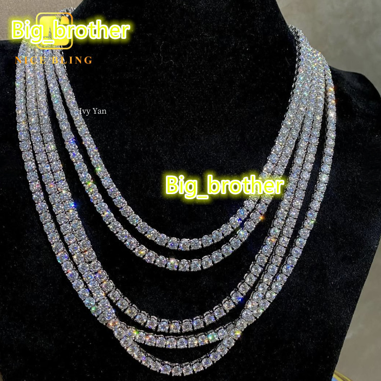 Hot Sale 5mm VVS Moissanite 925 Silver Pass Diamond Tester Hip Hop Jewelry Bracelet Necklace Iced Out Diamond Tennis Chain