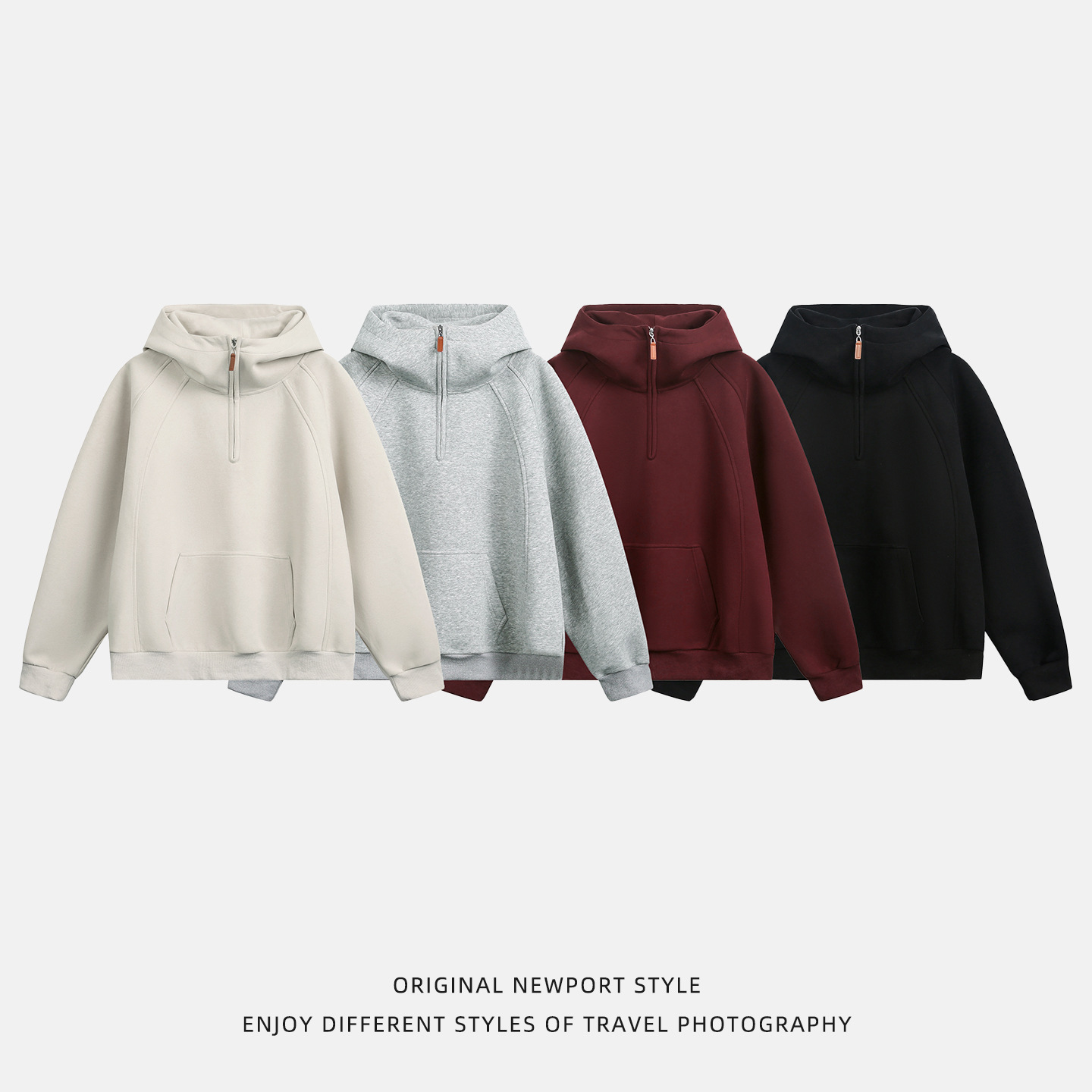 400G Heavyweight Style Half-zip Hoodie For Men Spring Edition Three-dimensional Designer Hoodie Split Solid Color Half-high Collar Hoodie Jacket