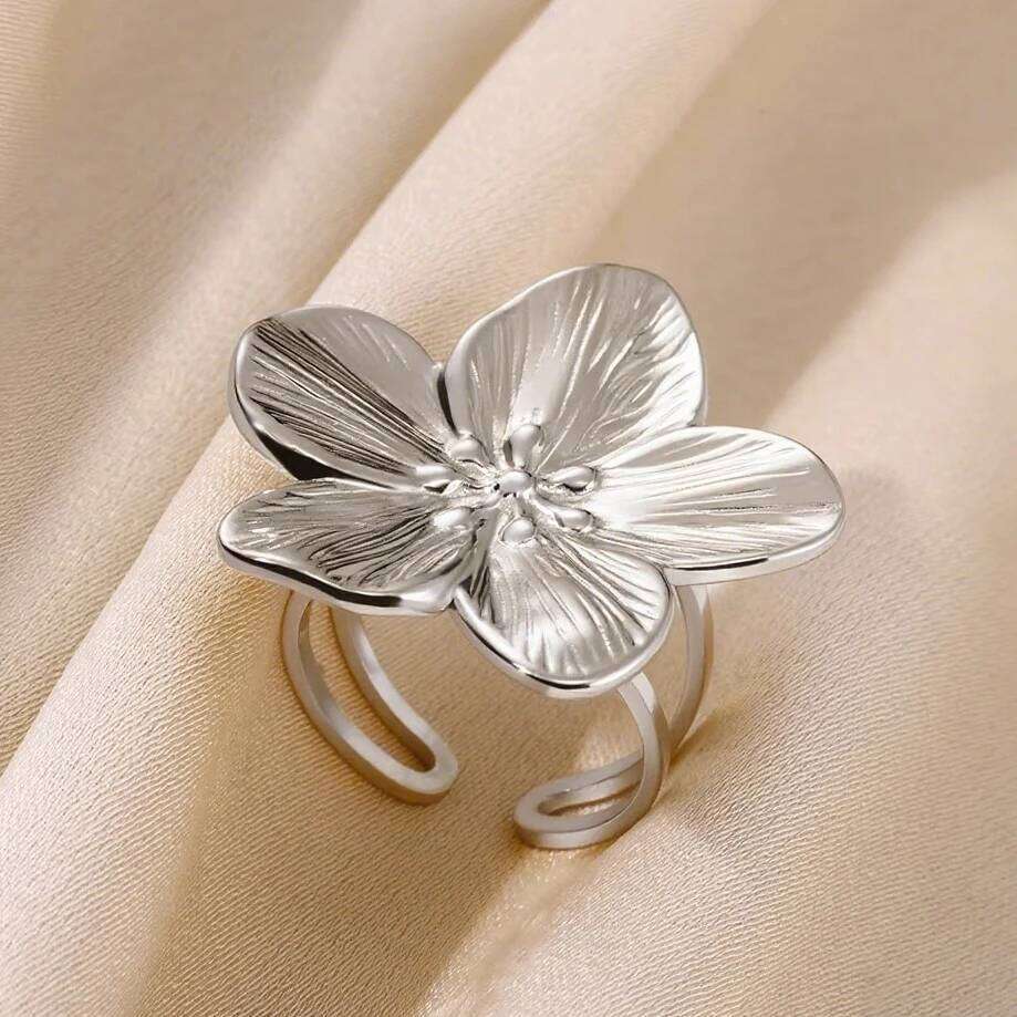 Stainless Steel Exaggerated Big Flower Rings For Women Gold Color Sunflower Finger Ring Female Fashion Aesthetic Jewelry Gift H260312