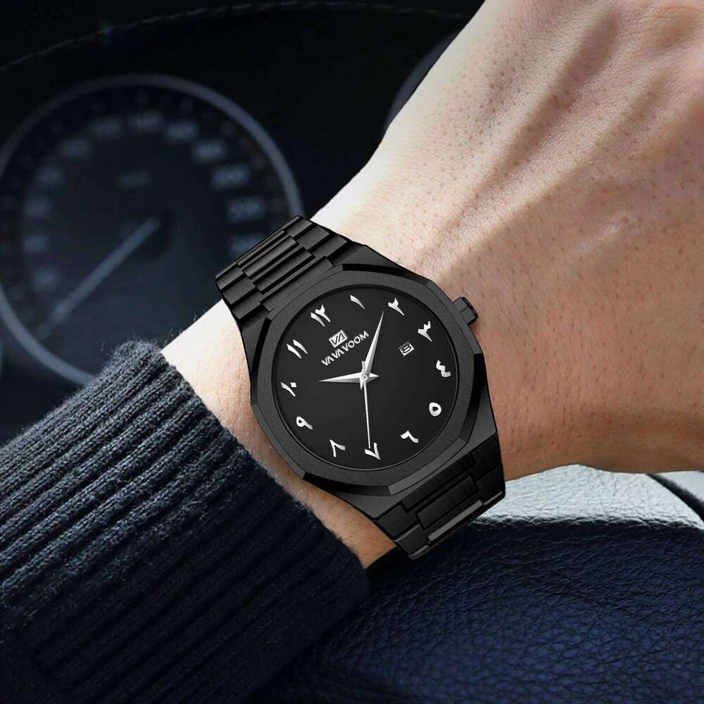 2025 New Men VA VOOM Sport Stainless Steel Fashion Quartz Movement 42mm Black Business Waterproof Calendar Wrist Watch
