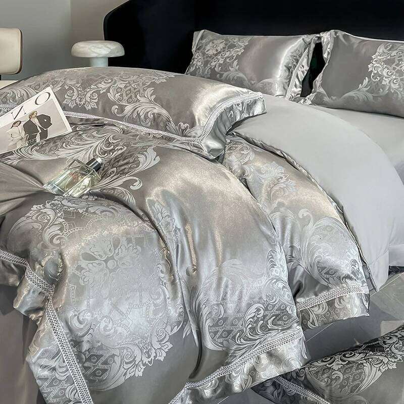 4Pcs Light Style 100% Cotton Premium Class A 120 Counts Tribute Satin Jacquard Super Soft Naked Bedding Quilt Cover Sheet H260312
