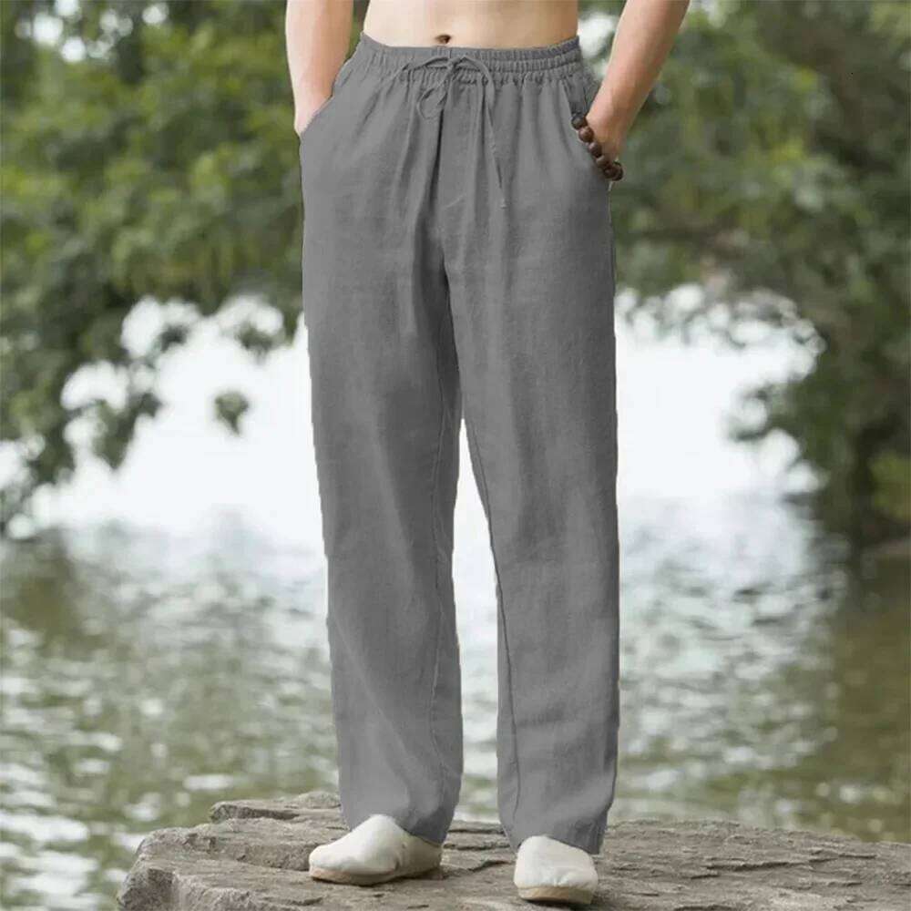 New Men's Beach Joggers Fashion Cotton Linen Sweatpants Casual Pants Hawaiian Vacation Loose Spring/Summer Long M-4XL