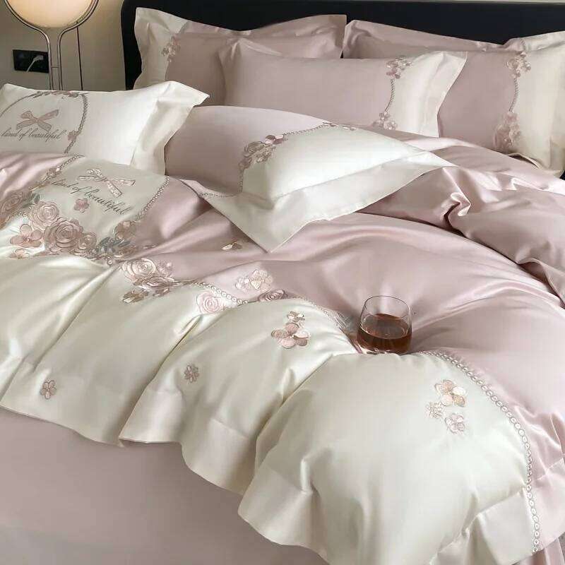 4pcs/Set Class A Grade High-end 200s Long-staple Pure Cotton Embroidery Quilt Covers Pillowcases Sheet Bedding Set H260312