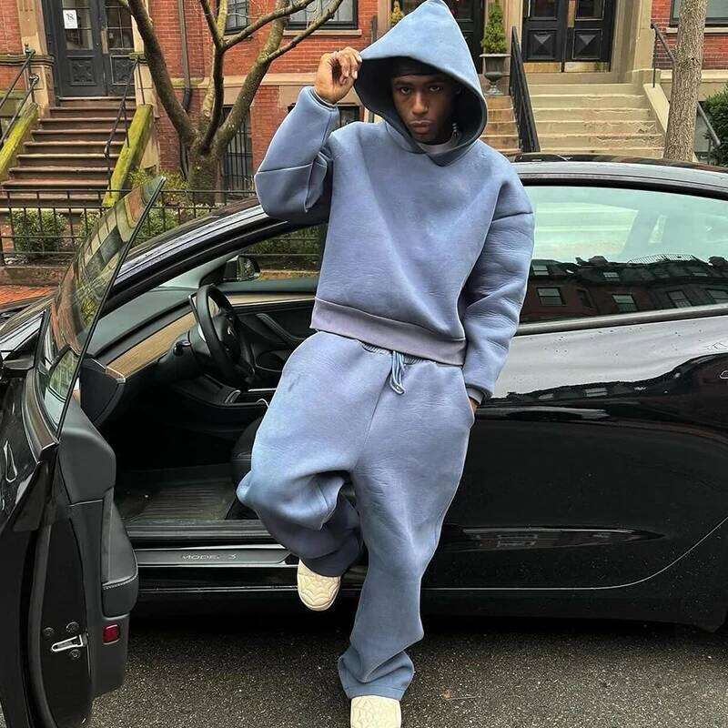 Male Autumn New 2 Piece Set Casual Solid Couple's Hooded Loose Sweatpants Jogging Sweatshirt Trousers Outfits Suits