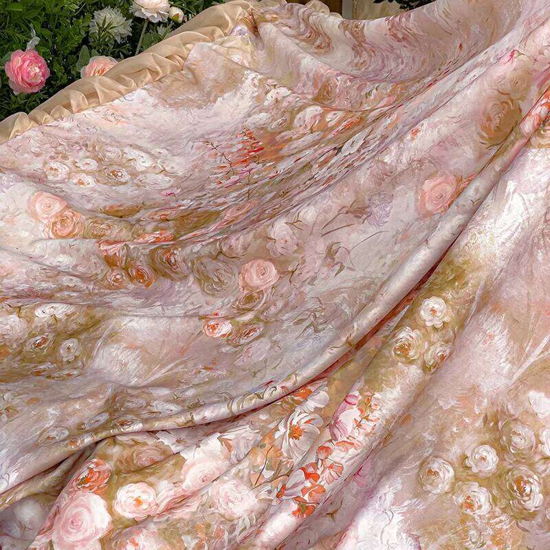 Flower Printed Duvet Sets with Ruffles Queen/King Quilt Cover Silky housse de couette Princess Style funda nordica 220x240 H260312