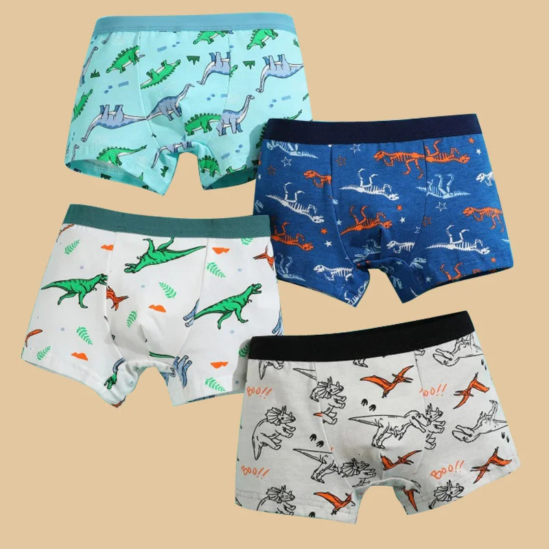4pcsLot Boys Boxer Briefs Kids Cotton Underwear Baby Boy Underpants Teenager Cartoon Print Soft Children Panties 215Y 260311
