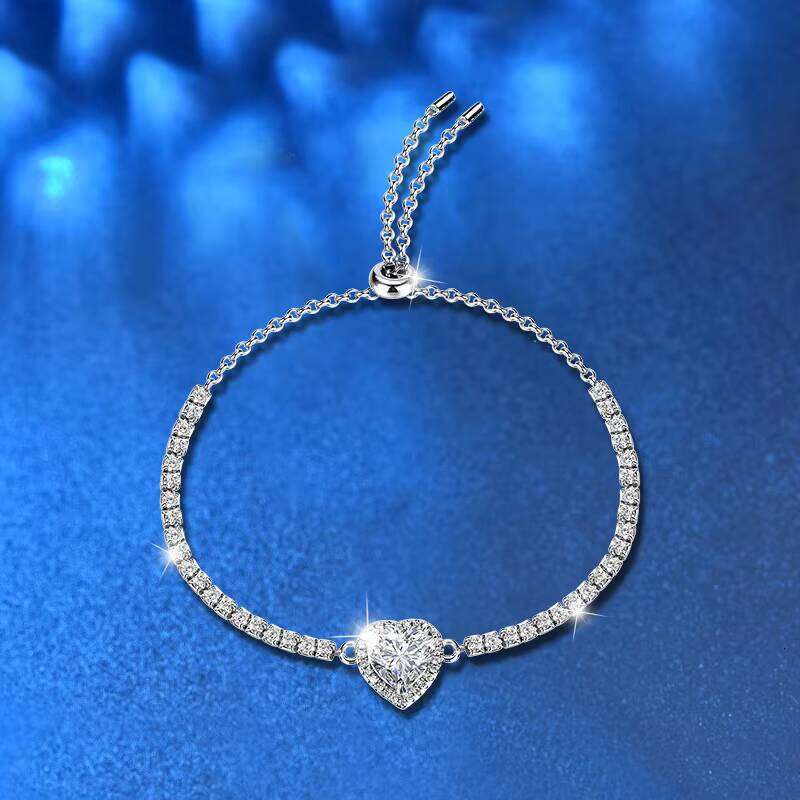 Fashion Charm Adjustable 1CT 2CT Diatoeous Earth Jewelry Cuban Chain Full Heart Bracelet Women's Wedding