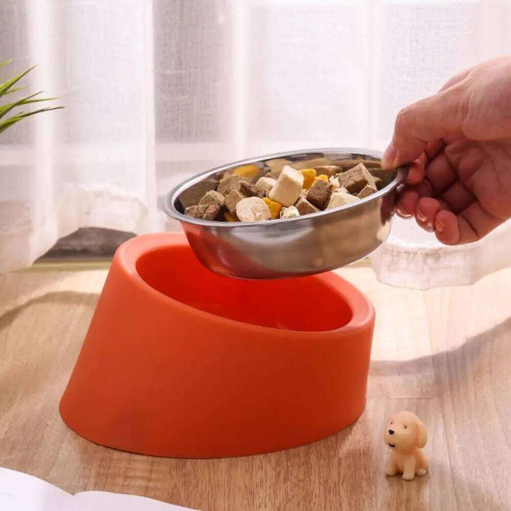 Rollover Dog Feeder New Anti Overturning Large Capacity Neck Protection Durable Stainless Steel Cat Bowl 26Y0312