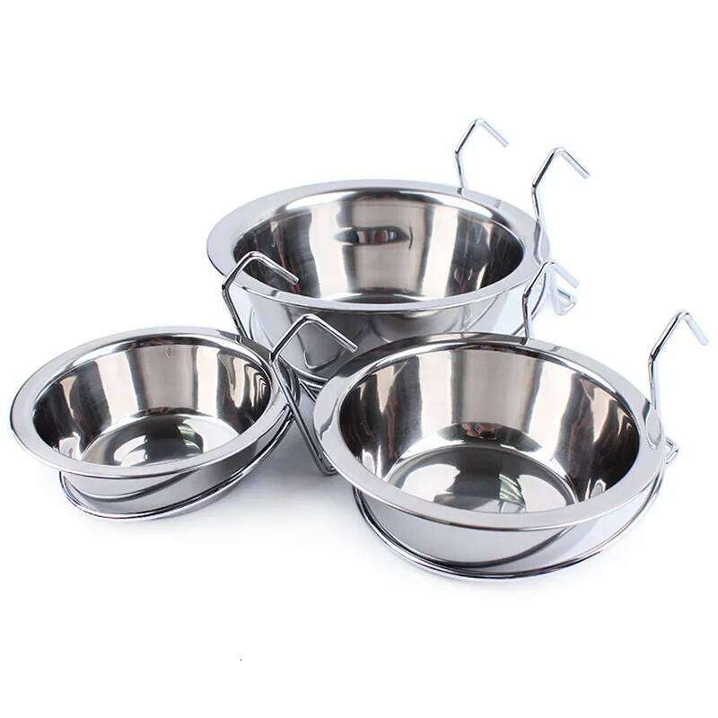 Stainless Steel Pet Hanging Bowl Feeding Dog Puppy Cat Bird Parrot Food Water Cage Cup Holder with Hook Feed Products 26Y0312