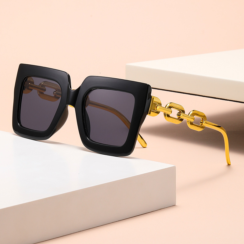 New style fashionable versatile full-frame metal square hollow glasses with chain leg decoration for women