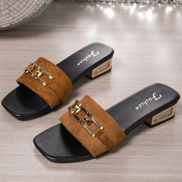 Womens Spring and Summer Casual Sandals Bohemian Buckle Metal Fashionable Unisex Beach Shoes Versatile Kitten Heel Vacation Parties Daily W 260306