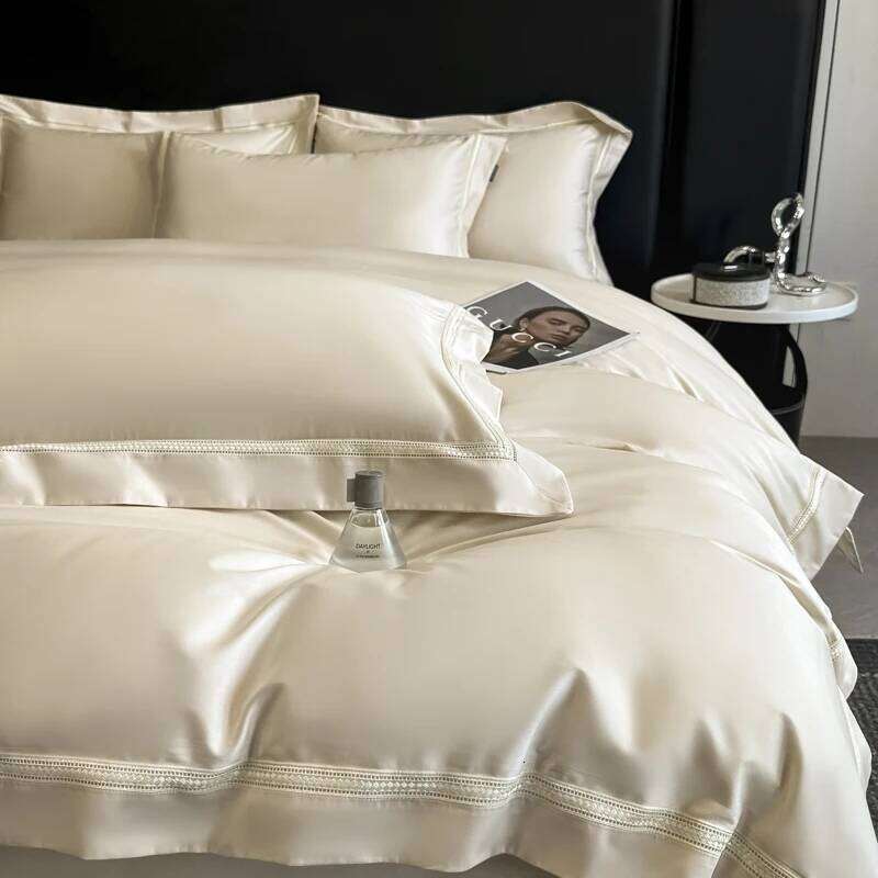 Embroidery Wide Edge 100% Cotton Bedding Set Simple Style Solid Color Duvet Cover Bed Sheet/Fitted Sheet Pillowcases 4Pcs H260312