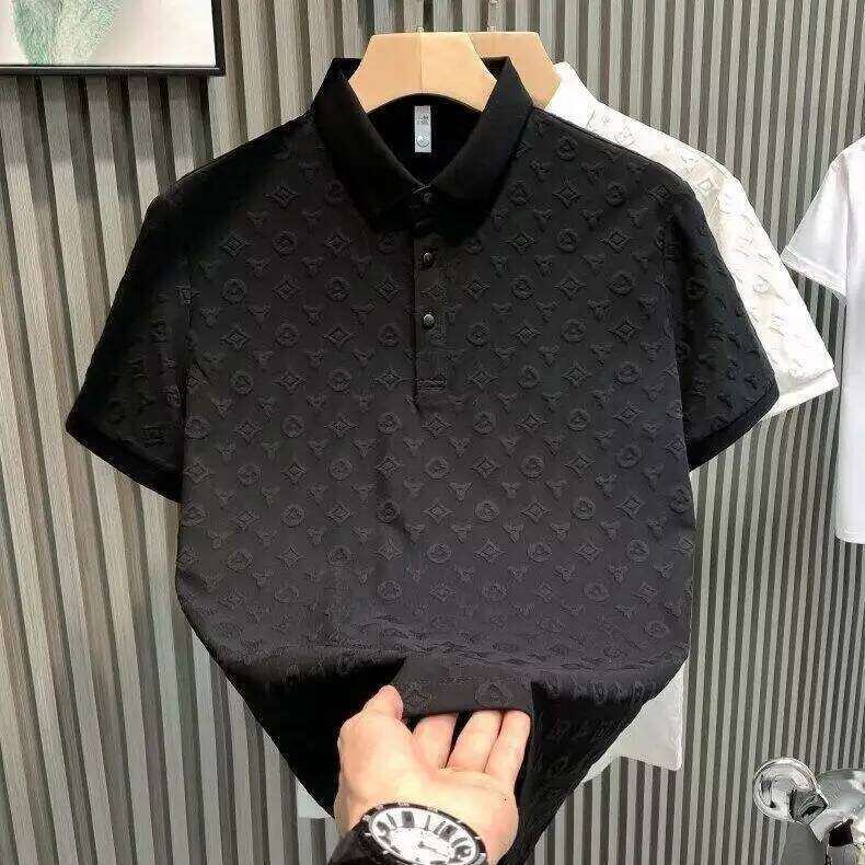 Summer Ice Silk irt ort T-irt Men's Faion Slim Fit f Sve Turn Collar Casual Busin Youth Wear 26H0312