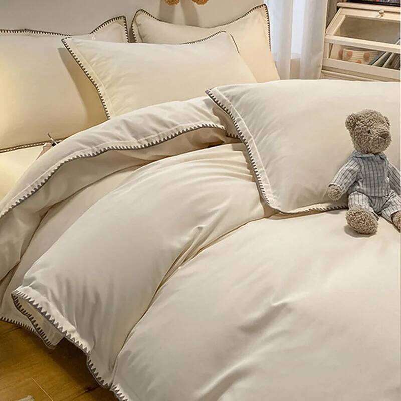 Solid Color Simple Bed Set with Shell Edge Class A Soft and Skin Friendly Not Fading Bedclothes Single Queen Size Bedding Sets H260312