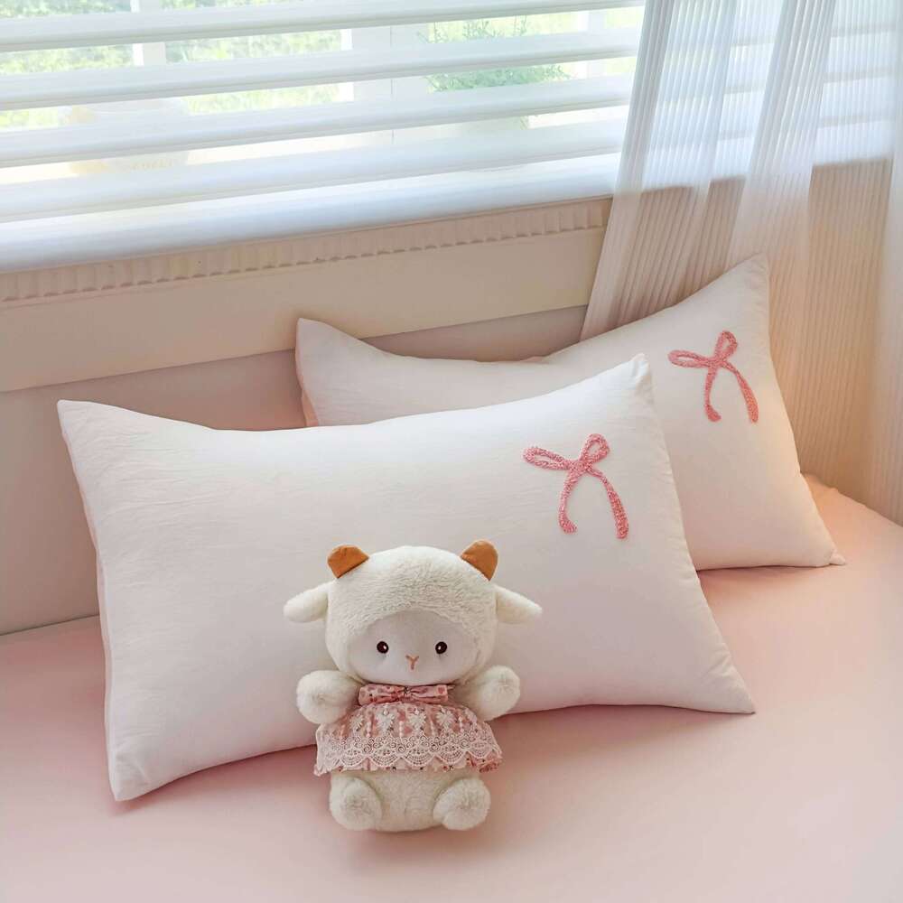 3-Piece Sheet Pink Bowknot Embroidery Duvet Cover Set, Comfortable Bedding Set Bedspread for All Seasons H260312