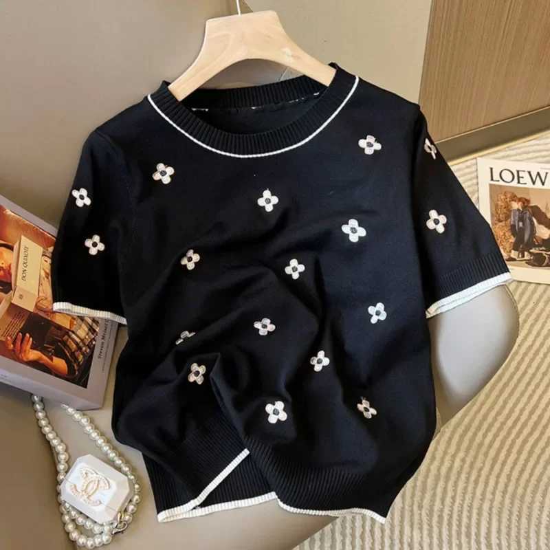 Short Sleeve Knitted Sweaters Jumpers Summer Womens Korean Fashion Thin Knit Pullovers Casual Knitwear Tops Female ClothingT260312