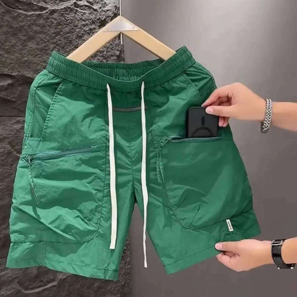Men's Summer Pocket Zipper Cargo Shorts Trendy Brand Versatile Quick-Drying Sports Loose Casual Five-Point Beach Pants