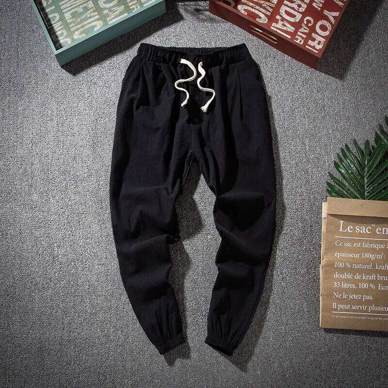 Cotton Linen Harem Solid Elastic Waist Streetwear Joggers 2022 New Baggy Drop-crotch Pants Casual Trousers Men Running