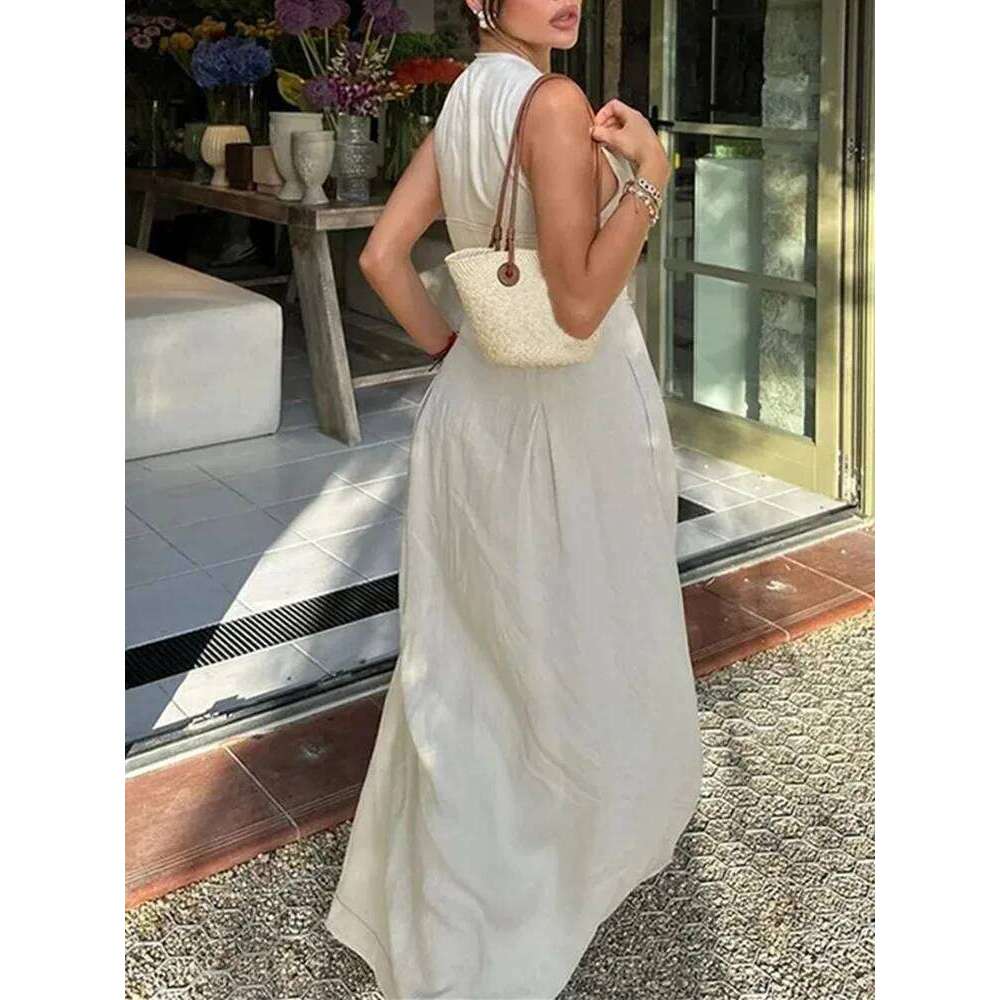 MUJER Zipper Long Woman Pleated Sleeveless Bodycon Dress Summer Elegant Party For Women 2025 New Midi Dresses C260312