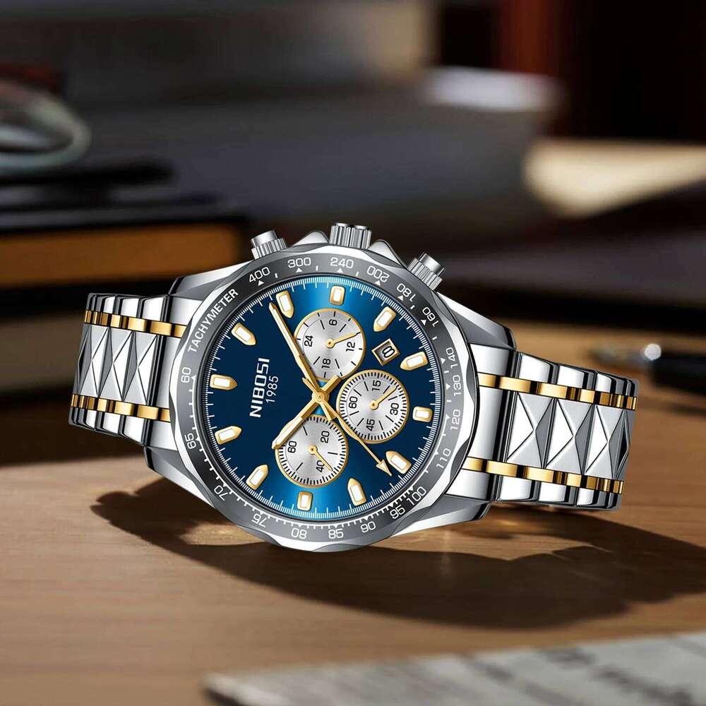 NIBOSI Luxury Man Wristwatch Chronograph Waterproof Luminous Men Watch Stainless Steel High Quality Sport Men's Quartz Watches