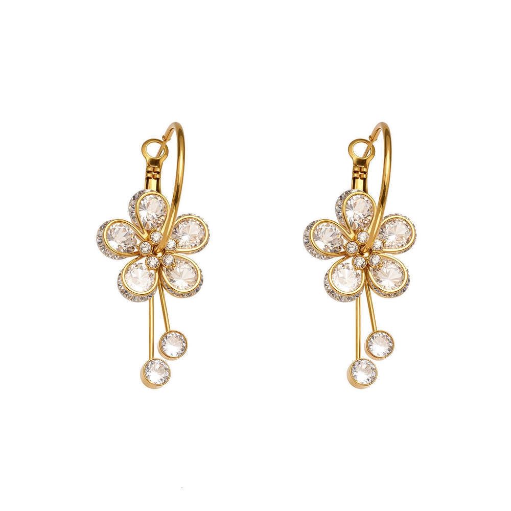 New style elegant floral zirconia studded water drop earrings for women, light luxury tassel hoop earrings, ear accessories