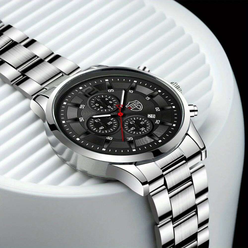 5Pcs/Set Fashion Silver Alloy Men's Set with Date Display Quartz Wrist Watch Mens Set, Gift for Friends