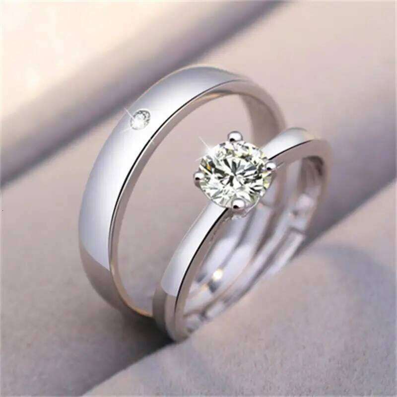 2pcs 925 Sterling Couple Rings Zircom For Women Man Exquisite Student Girlfriend Silver Jewelry Accessories Wedding W260311