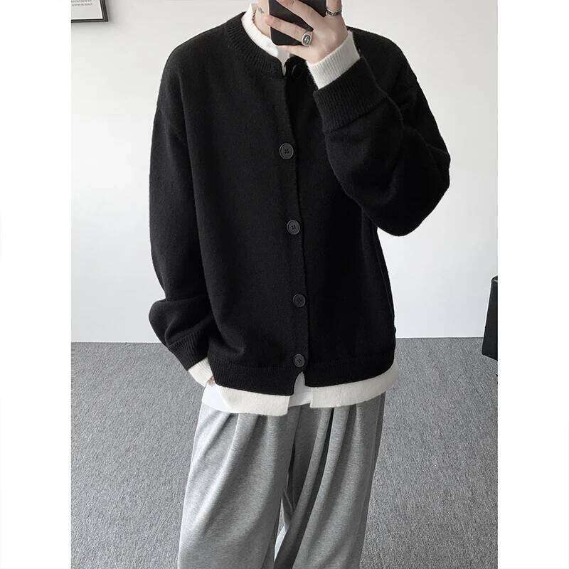 Men's Casual Contrast Color Cardigan Sweater Loose Button Front Knitted Coat for Daily Wear