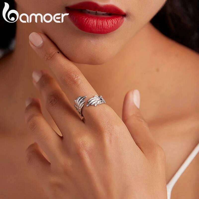 Bamoer 925 Sterling Silver Guardian Wings Open Angel Wing Adjustable Finger Ring for Women Fashion Statement Jewelry SCR512 H260312