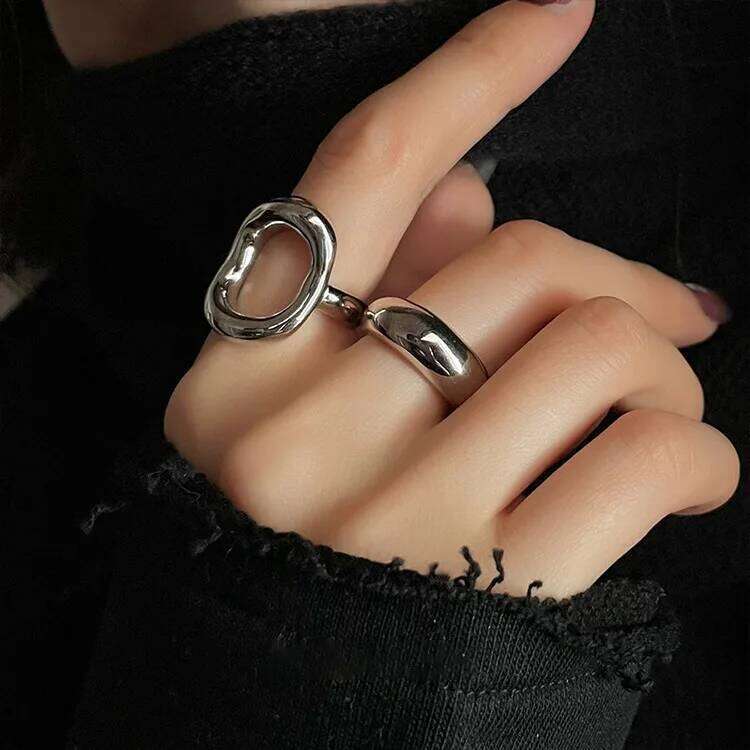 925 Sterling Silver Rings For Women Simple Vintage Handmade Adjustable Finger Hollow Ring Fashion Band Female Bijoux Gift H260312
