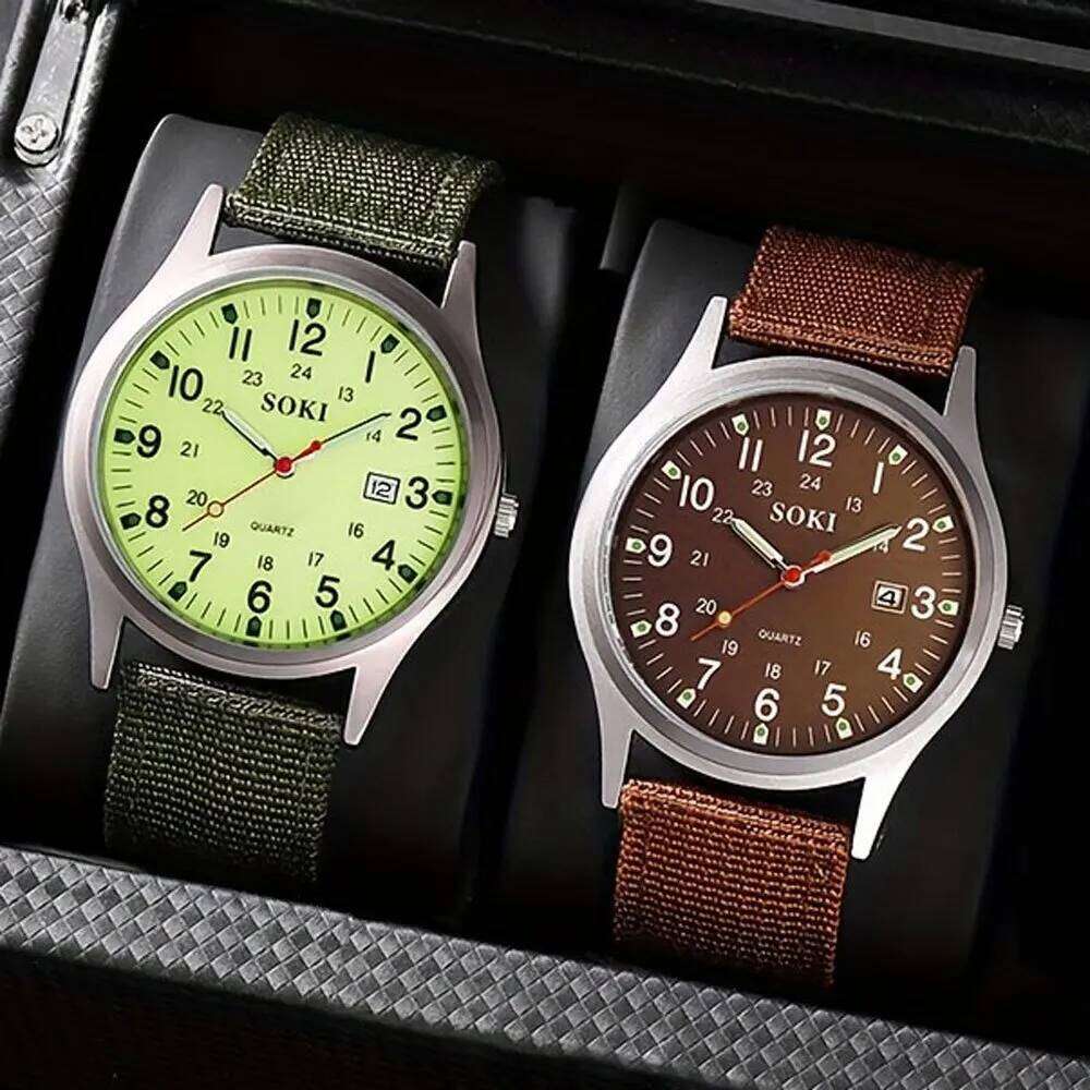 2pcs/set Men's Watch Calendar Fashion Digital Display Men Quartz WristWatch Casual Business Mens Clock Set