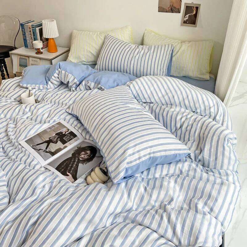 Ins Style Bedding Duvet Wash Cotton Stripe Soft Cool Summer Bed Sheet Comforter Set Quilt Cover H260312