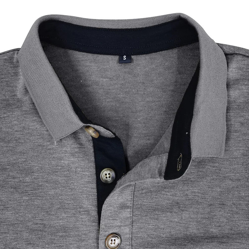 Spring Trend Mens Long Sleeve Casual Tshirt Solid Lapel Button Up Pullover Tops Autumn Turn Down Collar Bottoming Polo Shirt 260311