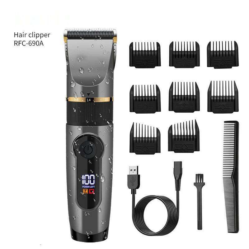 Professional Clipper Ceramic Male Hair Trimmer LED Display Haircut Machine USB charging C260312
