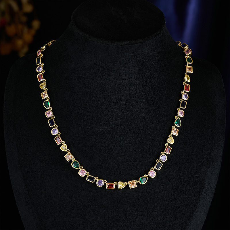 Designer Luxury Colorfuly Gemstones Earrings And Necklace For Women Ins Style Sparkly Cubic Zircon Irregular Geometric Cz Stones Wedding Hip Hop Jewel