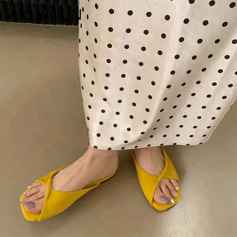 SUOJIALUN 2025 Summer New Candy Color Women Slipper Fashion Open Toe Slip On Slides Soft Flat Heel Outdoor Dress Beach Sandal K260312