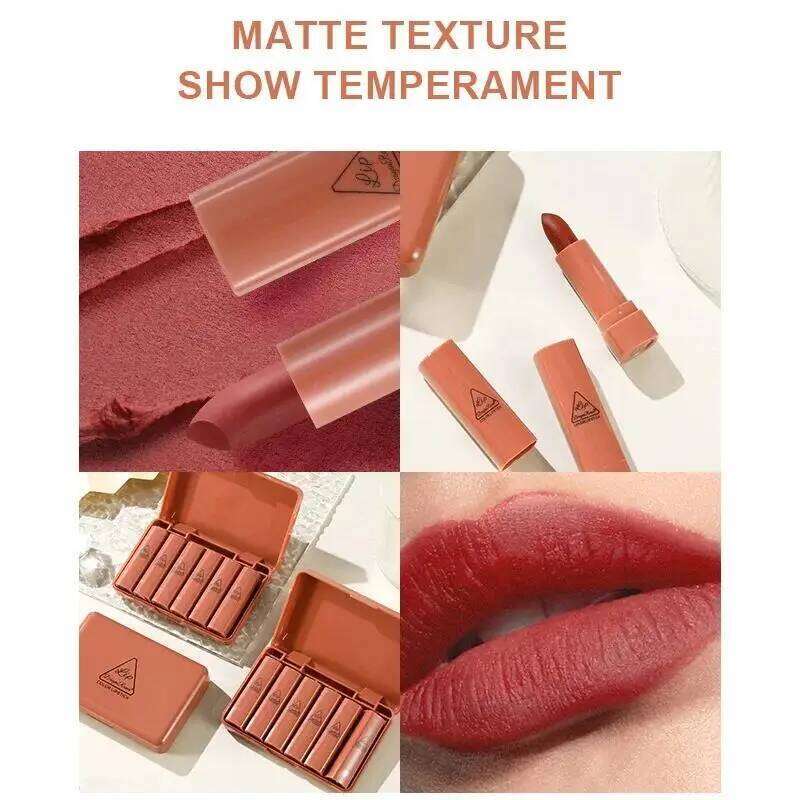 6pcs Matte Lipstick Set Waterproof Long Lasting Non Transfer Easy Apply Vibrant Colors Makeup Gift for Women W260311
