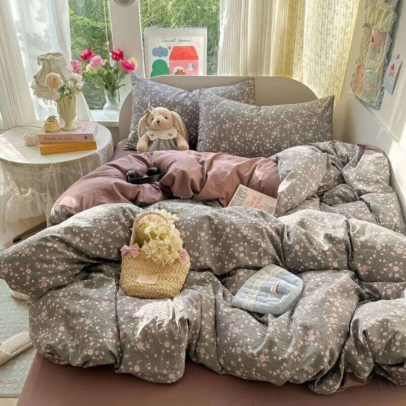 2025 new printing small fresh skin-friendly and comfortable quilt cover four-piece bedding student dormitory three-piece set H260312