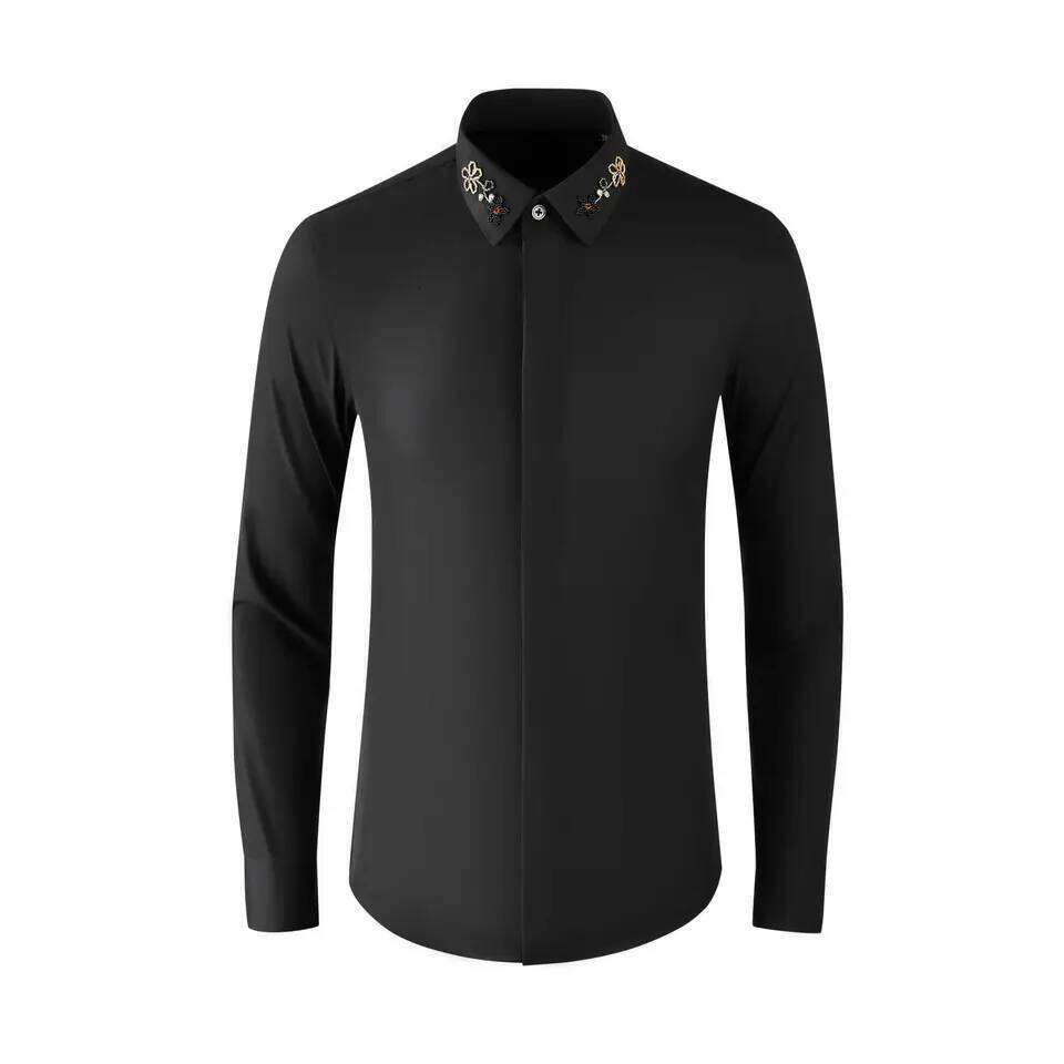 Handmade Beaded For Men Long Sleeve Business Social Dress Shirt High-Quality Cotton Casual Star Stage Performance Costume