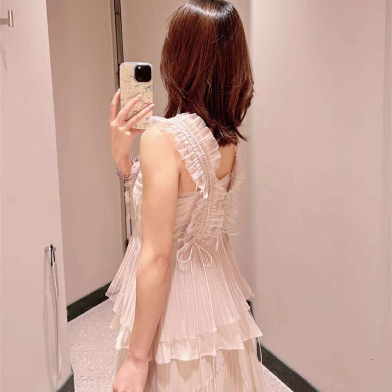 2026 Spring/Summer Women's Designer a18 Sweet Transparent Ruffle Strap Chiffon Top