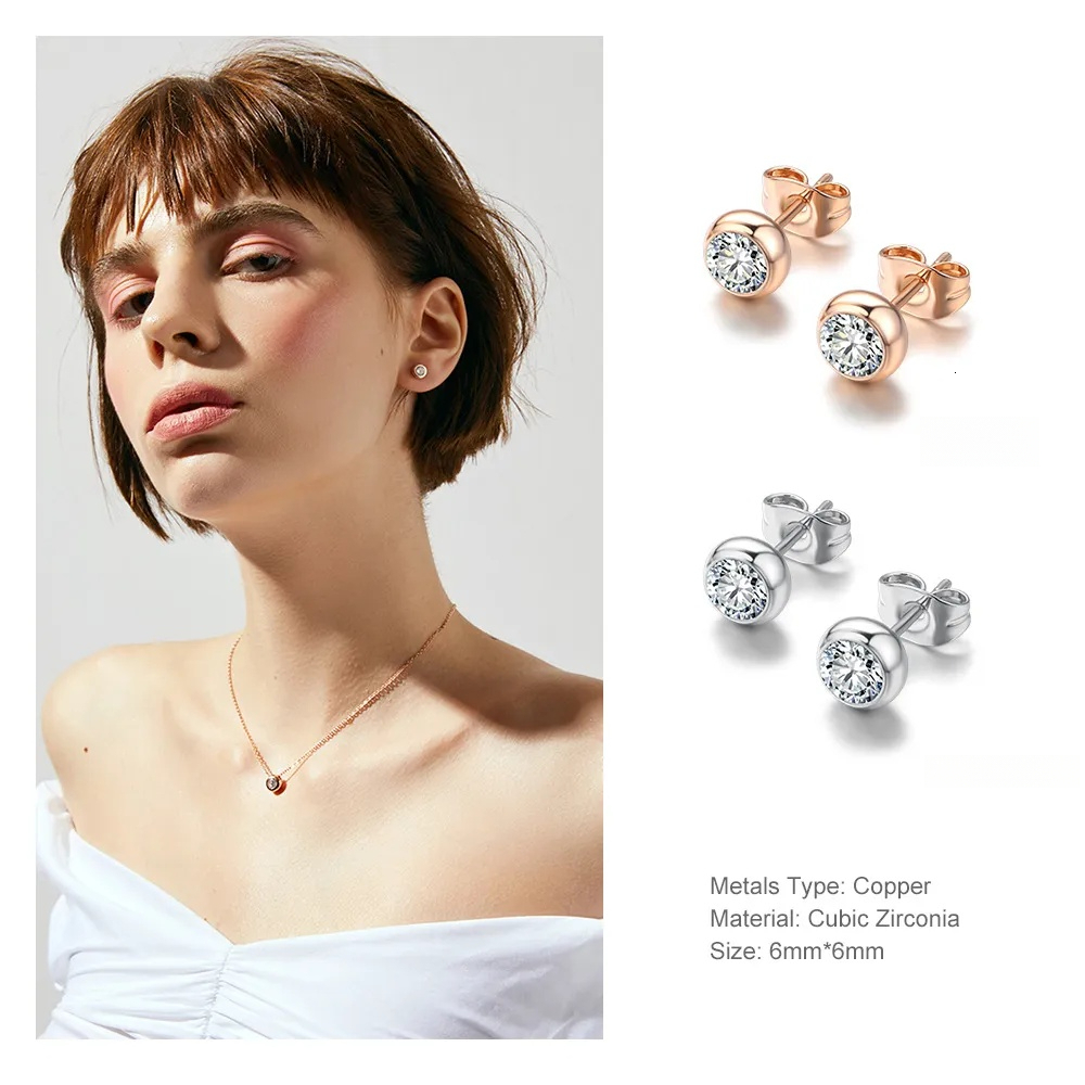 Geometric 6mm Zircon for Women's Fashion Versatile Single Diamond Earrings Wholesale
