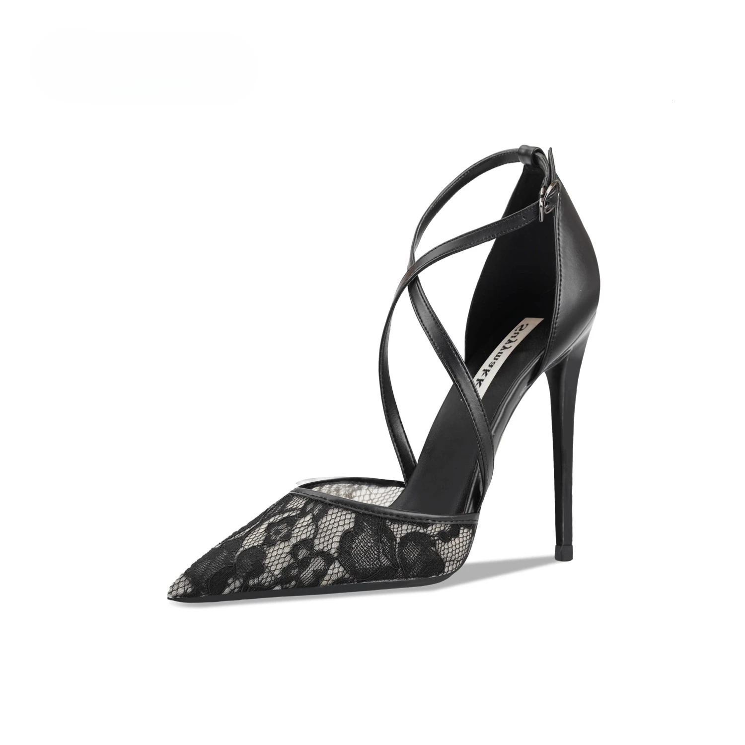 Womens Black Lace High Heel Sandals Pointed Toe Shallow Versatile Chic Sexy Office Wear Single Shoes 260306
