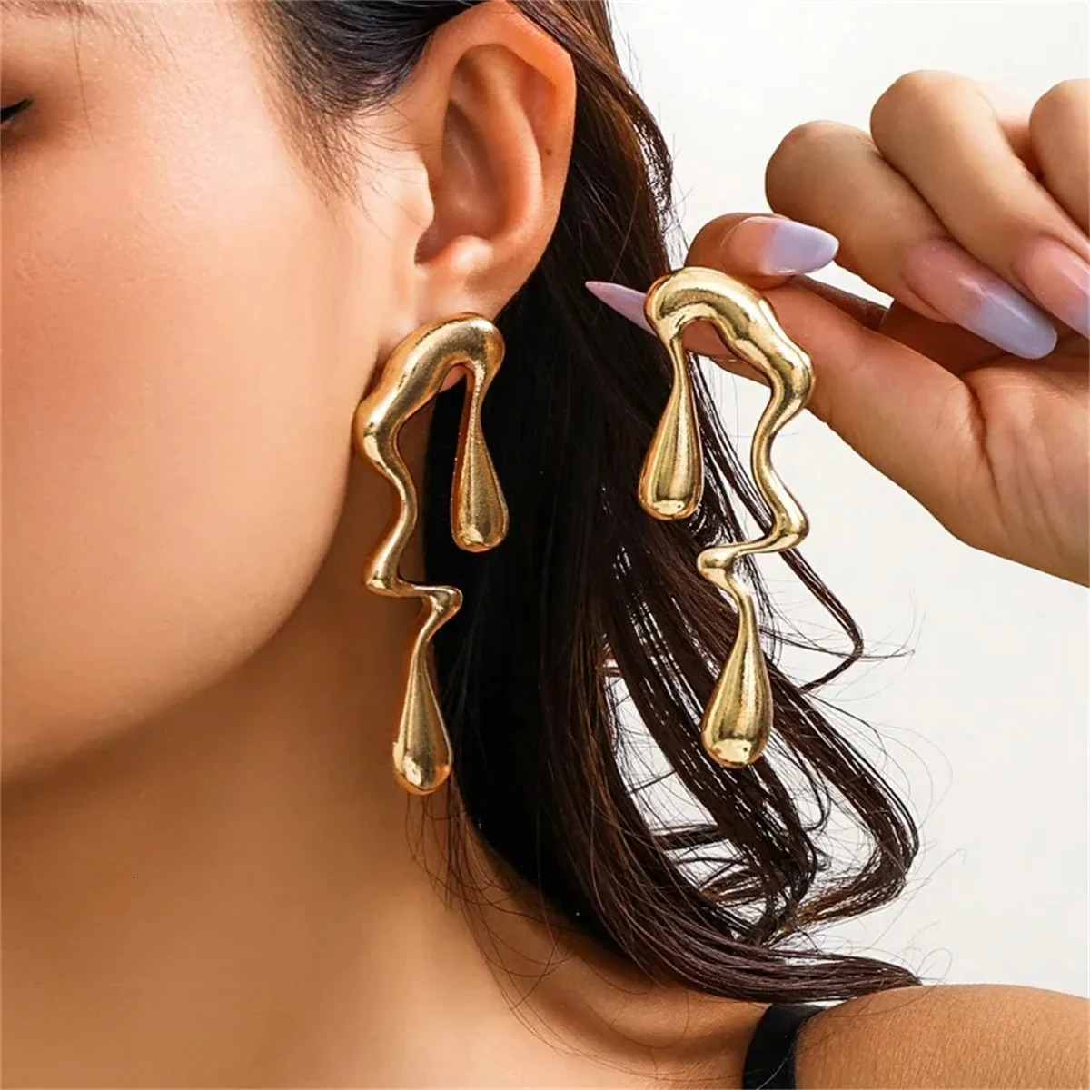 2pcs Irregular Vintage Stainless Steel Water Drops Ear Studs 260309