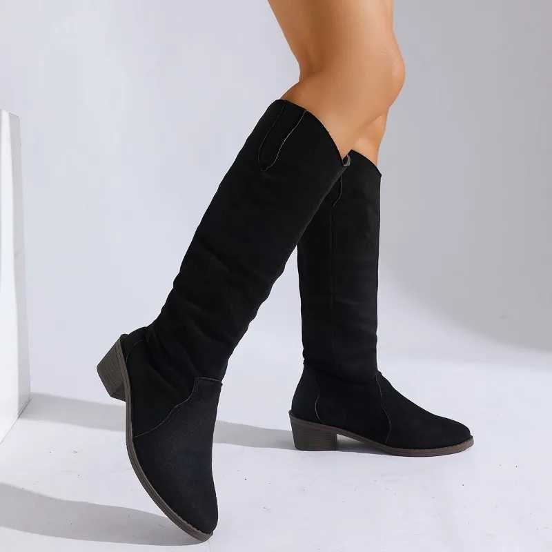 Womens Knight Boots 2025 New Style Trend Green Slip-on Suede High Heels Thick Sole Luxury Womens High Boots Elegant High Heels S260312