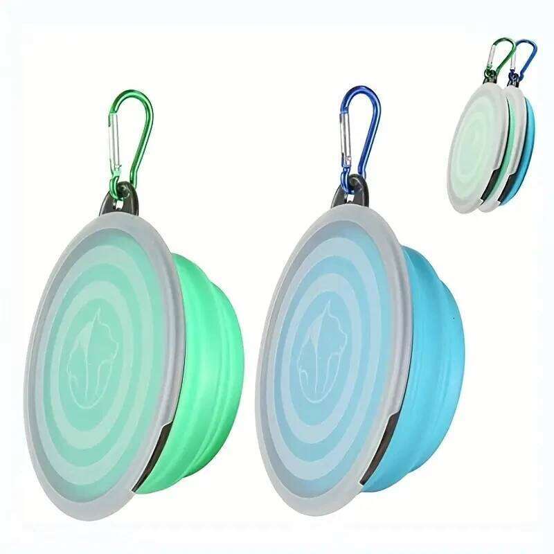 2 Pack Portable Collapsible Dog Bowl Cover Travel-Friendly Waterand Food Dish with Lid 26Y0312